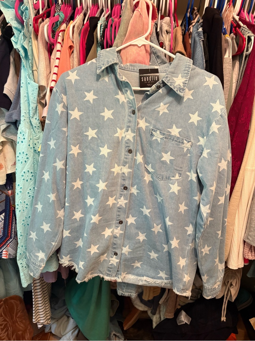 Sandlin Light Blue Star Print Denim Shirt